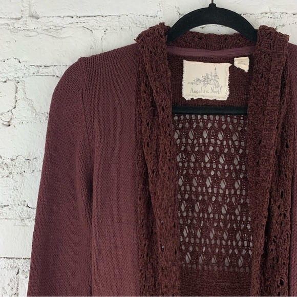 Angel Of The North Anthropologie Maroon Evenie Crochet Cardigan XS - Picture 5 of 11